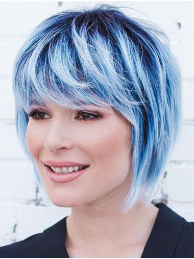 10" Medio Corto Naturale Liscia Blu Parrucca Caschetto