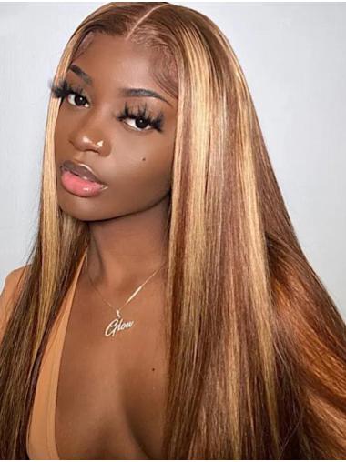 Parrucche Afroamericano 22" Liscia Senza Frangia Lungo 100% capelli naturali Tulle Cinema