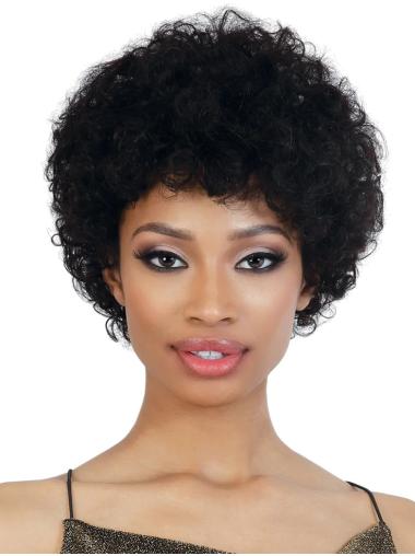Capelli afroamericani Nero Macchina 100% capelli naturali Medio Corto Progettato Boycuts