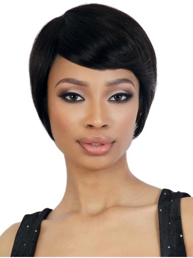 Parrucca afroamericana Nero Macchina 100% capelli naturali Medio Corto Conveniente Caschetto